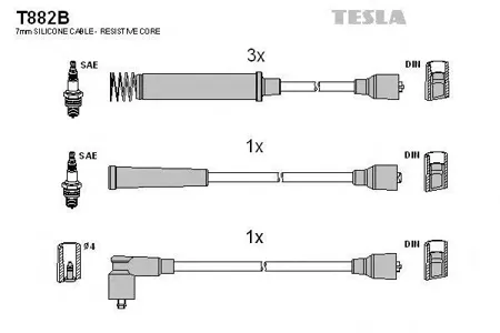 TESLA TECHNICS T882B Комплект проводов Opel Kadett 1.82.0 87-93 Vectra 2.0 88>