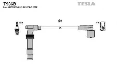 TESLA TECHNICS T986B Комплект проводов Opel Astra Vectra 1.82.0 93>