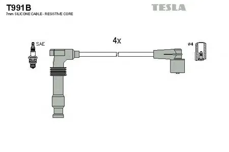 TESLA TECHNICS T991B Комплект проводов Opel Astra F 1.4-1.6 Vectra B 1.6 16V 93>