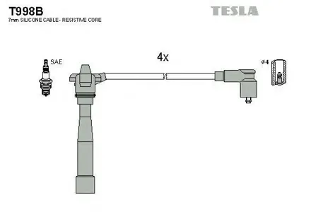 TESLA TECHNICS T998B Комплект проводов Fiat Punto Bravo Brava 1.2i 16V 94>