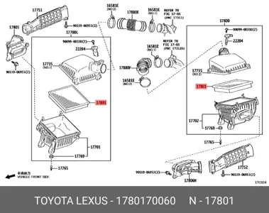 TOYOTA 1780170060 Воздушный фильтр Highlander Lexus RX270350450H Lexus RX35045