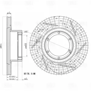 TRIALLI DF154S Диск тормозной для автомобилей ГАЗ 3302 d=280 PRO (перфорированный слотированный окрашенный) перед
