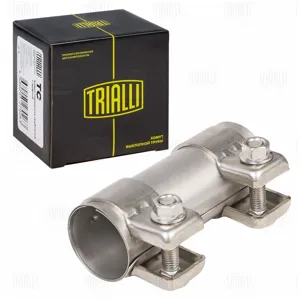 TRIALLI TC43SS Хомут глушителя трубчатый с муфтой D=43 мм L=125 мм (нержавеющая сталь 304 SS)