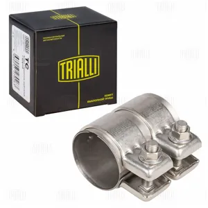 TRIALLI TC51SS Хомут глушителя трубчатый с муфтой D=51 мм L=80 мм (нержавеющая сталь 304 SS)