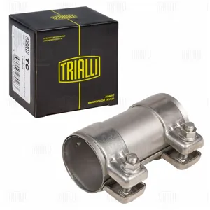 TRIALLI TC55SS Хомут глушителя трубчатый с муфтой D=55 мм L=125 мм (нержавеющая сталь 304 SS)