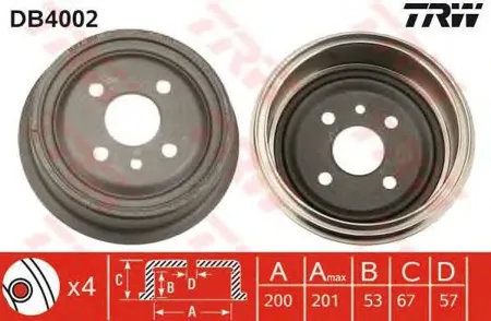 TRW DB4002 Барабан тормозной . Opel Astra 1.2-1.7D 91>