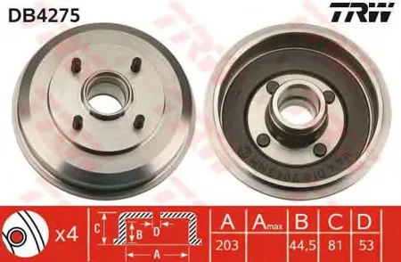 TRW DB4275 Барабан тормозной Ford Focus I