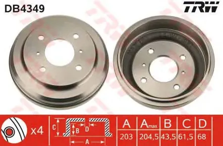 TRW DB4349 Барабан тормозной Nissan Almera N16 Classic 1.5 00>