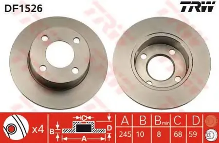 TRW DF1526 Диски тормозные задние (в коробке 2шт., цена за 1шт.) Audi 8090100 1.6-1.9TD 86>