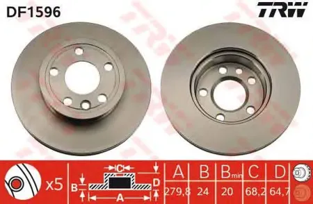 TRW DF1596 Диски тормозные передние (в коробке 2шт., цена за 1шт.) VW TranSporter IV 1.9-2.8 90-03