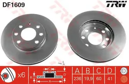 TRW DF1609 Диск торм.перед. Opel Astra Ascona Kadett 1.4-1.7D 82>