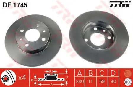 TRW DF1745 Диск тормозной Alfa Romeo 155, Fiat Bravo Tempra 1.4-2.5 88>