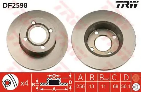 TRW DF2598 Диск торм.перед. Audi 80 1.6, 1.9 TD 91-94