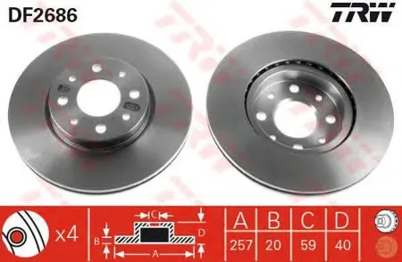 TRW DF2686 Диск торм.перед. Alfa Romeo 145-155, Fiat Brava 1.6-2.0 92>
