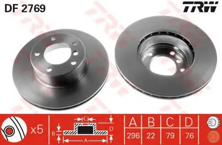 TRW DF2769 Диск торм.перед. BMW E39 2.0-3.5 M47-M62 95>