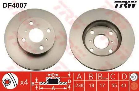 TRW DF4007 DF4007 диск тормозной передний Toyota Starlet all ABS 89>