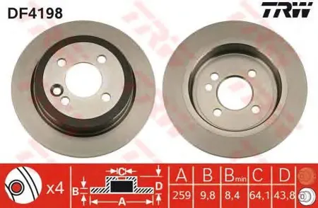 TRW DF4198 Диск торм.зад.MINI R50, R53 1.4 03-06