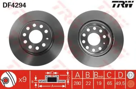 TRW DF4294 Диск торм.перед. Audi A3, Skoda Octavia ,VW Golf 1.4-2.0TDi 03>