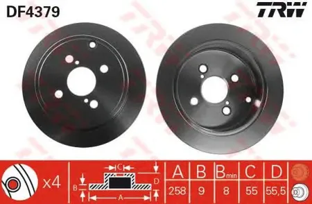 TRW DF4379 Диск торм.задний Toyota Corolla 1.41.6 01>