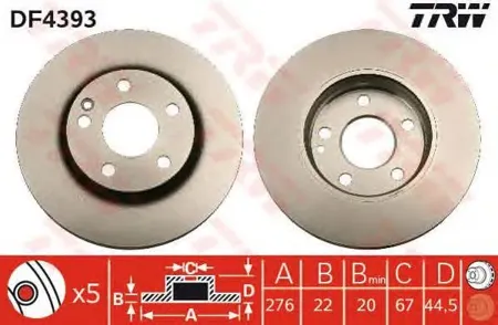 TRW DF4393 Диск тормозной передний Mercedes W169W245 1.51.72.01.8CDi 04>