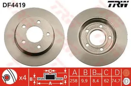 TRW DF4419 Диск тормозной задний Mazda 3 1.41.61.6TD 03>