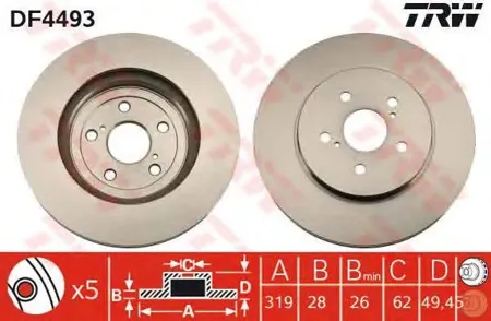 TRW DF4493 Диск торм.перед. Lexus RX300RX350RX400h 3.0-3.5 03>