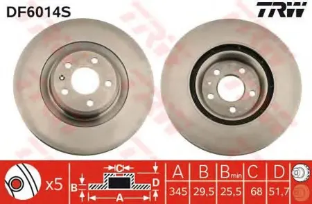 TRW DF6014S Диск тормозной передний Audi A5 S5 Quattro 06.07>