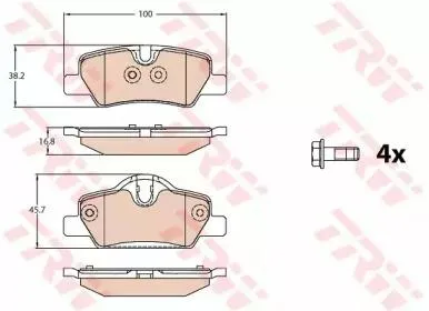 TRW GDB2088 Колодки торм.задние BMW 2 F45F43, MINI 13>