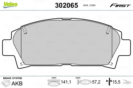 VALEO 302065 Колодки торм.передние Toyota Avensis (T22) 0997-0203 Toyota Avensis Estate (T22) 099