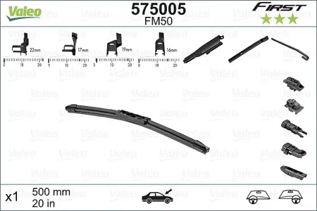 VALEO 575005 Щетка стеклоочистителя  500 мм (20) бескаркасная (9 адаптеров)