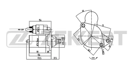ZEKKERT AN1007 Стартер VW Polo III 97-, Golf IV 97-, Ford Galaxy 95-, Audi A3 97-, Skoda Octavia (1U2,1U5) 96-