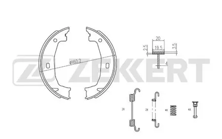 ZEKKERT BK4322 Колодки торм.барабанные задн., стоян. торм., с уст. компл. BMW 1 (E81,E82,E87,E88) 04-, 2 (F23) 14-, 3 (E46,E90,E92,F30,F31,F80) 98-