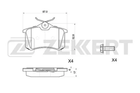 ZEKKERT BS1039 Колодки торм.задние с болтами Audi A4 III 00-, A6 II 97-, VW Golf II-IV 83-, Passat II-IV 84-, Polo III 95-