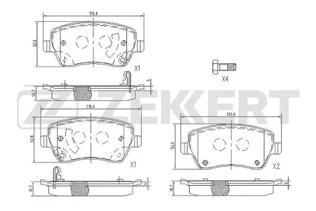 ZEKKERT BS1113 Колодки торм.передние с болтами Renault Duster 11-, Kaptur 16-, Logan 07-, Nissan Note (E11) 06-, Lada Vesta 15-