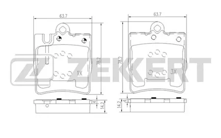 ZEKKERT BS1165 Колодки торм.задние Mercedes C-Class (203) 00-, CLC (203) 08-, CLK (208, 209) 97-, E-Class (210) 96-, SL (230) 06-, SLK (171) 04-