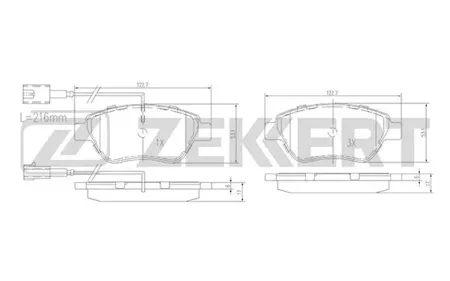 ZEKKERT BS1167 Колодки торм.передние с датчиком Fiat Bravo (198) 07-, Doblo (119) 01-, Punto (199) 07-, Panda (169) 04-