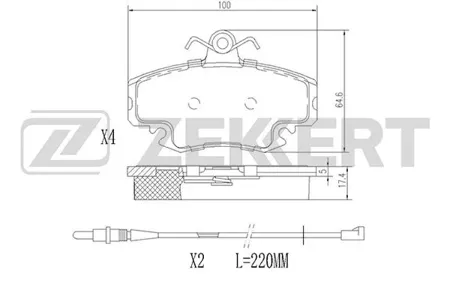 ZEKKERT BS1482 Колодки торм.передние с датчиком Renault Clio I-III 90- , Logan 04-, Megane 96-, Sandero 07-, Lada Largus 12-