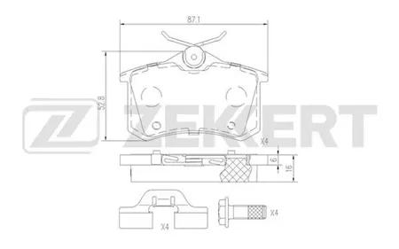 ZEKKERT BS1690 Колодки торм.задние Citroen C3 II 09-, C3 Picasso 09-, DS3 09-, Peugeot 207 06-, 207 CC 07-, 207 SW 07-