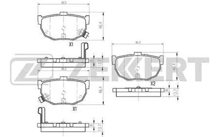 ZEKKERT BS1766 Колодки торм.задние Hyundai Coupe I-III 96-, S Coupe 90-, Elantra III 00-, Lantra I-II 90-, Kia Cerato 04-