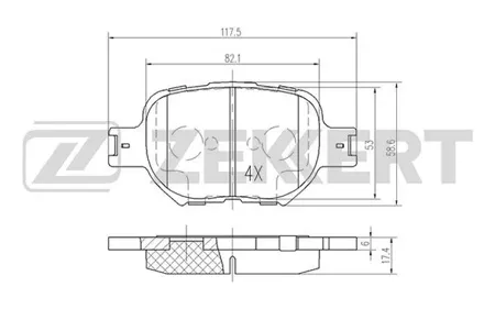 ZEKKERT BS1864 Колодки торм.передние Toyota Celica (T230) 99-, Corolla (E120) 01-, Corolla Verso (E120) 01-