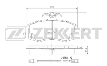 ZEKKERT BS1926 Колодки торм.передние с датчиком Lada 2110,2111,2112 95-, Kalina (1117,1118,1119) 04-, Priora (2170,2171,2172) 07-