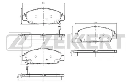 ZEKKERT BS2168 Колодки торм.передние Honda Accord II-V 92-, Honda Prelude IV, V 92-