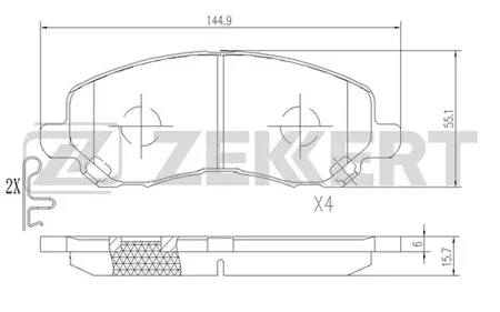 ZEKKERT BS2198 Колодки торм.передние Citroen C4 Aircross 12-, Dodge Caliber 06-, Mitsubishi ASX 10-, Outlander I-III 03-, Peugeot 4008 12-