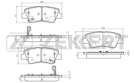 ZEKKERT BS2444 Колодки торм.задние Toyota Auris (E180) 12-, Hyundai i30 11-, Veloster 11-, Kia Ceed II 12-, Pro Ceed II 13-, Cerato III 13-