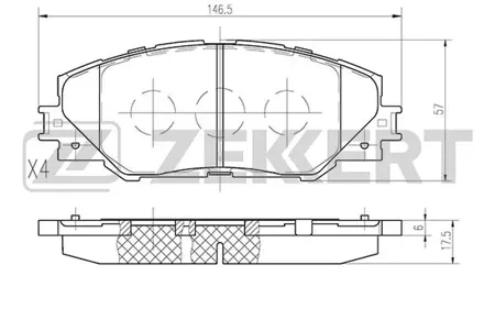 ZEKKERT BS2716 Колодки торм.передние Toyota Auris (E150,E180) 10-, Matrix (E140) 08-, Prius (W40) 11-, Rav 4 (A30,A40) 05-