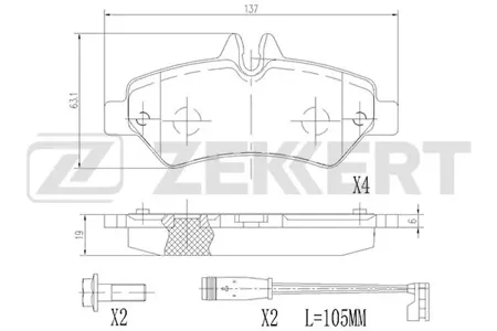ZEKKERT BS2791 Колодки торм.задние Mercedes Sprinter 3-t (906) 06-, Sprinter 3,5-t (906) 06-, Sprinter 4,6-t (906) 06-, VW Crafter 30-35 06-