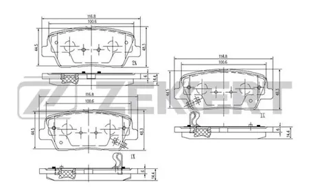 ZEKKERT BS2818 Колодки торм.задние Hyundai Equus 09-, Genesis 08-, Santa Fe II-III 06-, Grand Santa Fe 13-, Kia Sorento II 09-