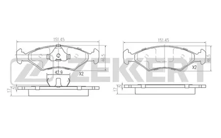ZEKKERT BS2853 Колодки торм.передние Ford Escort III-V 80-, Fiesta I-V 81-, Mondeo III 00-, Puma 97-, Scorpio 85-, Sierra I-II 82-