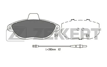 ZEKKERT BS2882 Колодки торм.передние с датчиком Citroen Evasion 97-, Jumpy 95-, Fiat Scudo (220) 96-, Peugeot 806 95-, Expert 96-