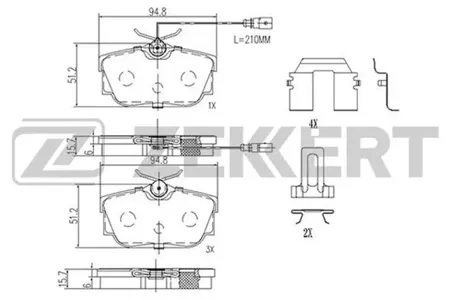 ZEKKERT BS2895 Колодки торм.задние с датчиком Ford Galaxy 00-, Seat Alha Mercedes ra 96-, VW Sharan 95-, TranSporter IV-V 90-